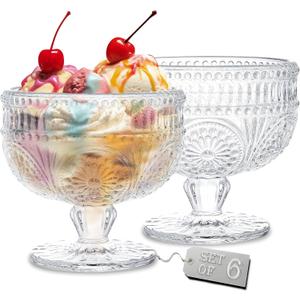 Kingrol 6 Pack Glass Dessert Bowls, 10 oz Mini Trifle Bowls, Glass Serving Bowls for Ice Cream, Fruit, Pudding, Snack, Cereal, Nuts