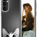 Hungo Compatible for Samsung Galaxy S23 FE Case for Women Girls Clear Design Cute,Girly S23FE Protector Lovely Kawaii Cat Animal Peeking