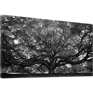 Black White Big Tree Bathroom Canvas Wall Art -Large Nature Tree Art Wall Decor Framed for Office Bedroom Living Room-40"x 20"