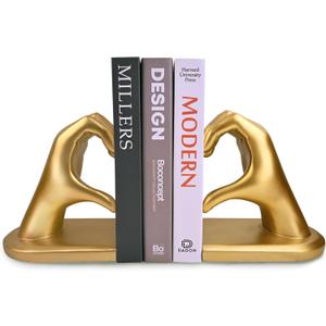 Gold Decorative Bookends for Shelves, Heart Hands Book Ends Sculpture Aesthetic Decor for Bedroom Living Room Merch Apartment Bookshelf Birthday Women Decorations Stuff Aesthetic