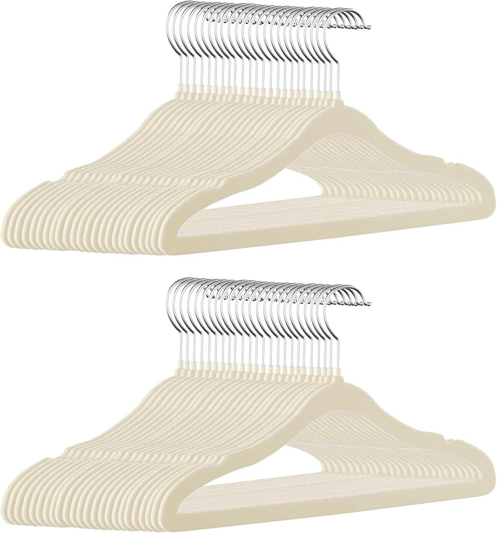 GoodtoU Kids Hangers Velvet 50 Pack 14" - Kids Felt Hangers Non Slip Toddler Hanger Childrens Hanger for Kid (Beige)