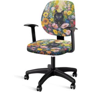 Talayituse Cat Daisy Flower Print Computer Office Chair Cover, Stretchable Chair Covers, 2 Pieces Anti-Dust Chair Protective Slipcover, Universal Chair Slipcover Protector