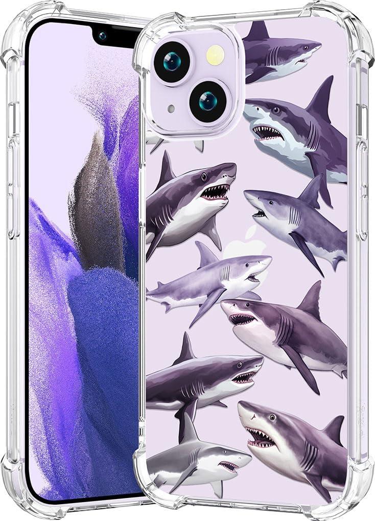 CCFUNCASE Compatible with iPhone 14 Case Clear Cute for Women - Rugged Phone Cases Funda Protector Cover Skin (Blue Cool Fierce Sharks)