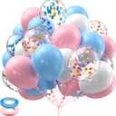 Pink Blue White Balloons,60 Pcs 12 inch Pink Blue and White Pastel Gold Blue Confetti Latex Balloons with 2rolls 33ft Ribbon For Birthday Baby Shower Gender Reveal Party Supplies and Decorations