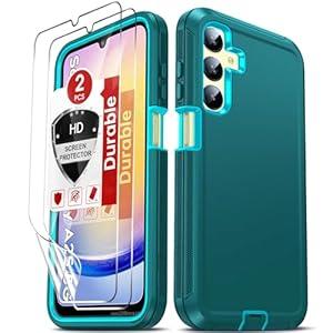 LeYi Compatible for Samsung Galaxy A25 5G Phone Case: Galaxy A25 5G Phone Case with 2Pcs HD Screen Protector, Heavy Duty 3 In 1 Full Body Shockproof Protector Android Phone Cover for A 25 5G, Teal Blue