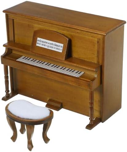 Vaguelly 1 12 Miniature Upright Piano and Stool Model for Dollhouse Furniture Realistic Mini House Decor Doll Props for Creative Micro Landscape 5.11X4.05X2.16In