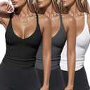 Skicuff 3 Pack Racerback Tank Tops for Women V Neck Ribbed Basic Workout Tank Tops Camisole Stretch Slim Fit Sleeveless Shirt Size L