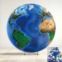 Polyester Diameter 6.5ft Earth Round Backdrop Outer Space View Planet Universe Atlantic Ocean Europe Africa America Photography Background for Earth Day Kids Astronaut Party Baby Shower Decor
