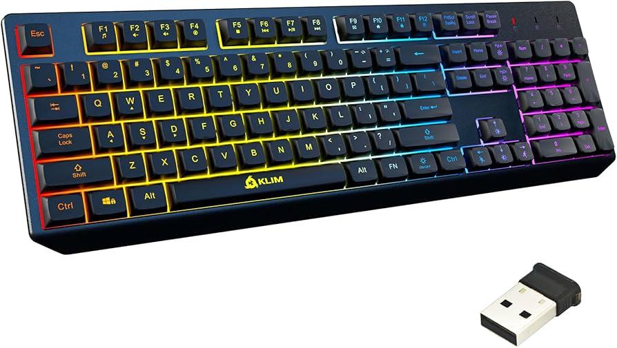 KLIM Chroma Wireless Keyboard  RGB Backlit Gaming, Rechargeable Battery, PC Keyboard, Durable & Water-Resistant, Compatible with PS4, PS5 & Mac - Black
