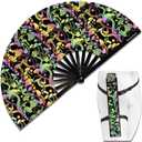 Lridescent Holographic Large Rave Bamboo Folding Clack Hand Fan With Holster for Men/Women Handheld Fan for EDM,Music Festival,Club,Freaky,Party,Dance,Performance,Decoration,Gift