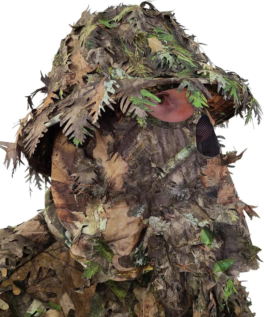 QuikCamo Realtree & Mossy Oak 3D Leafy Camo Face Mask Bucket Hat for Men Deer Duck and Turkey Hunting (Fully Adjustable OSFM)