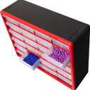 Akro-Mils 24-Drawer Plastic Drawer Storage Cabinet for Garage Organization, Bead Organizer, Building Bricks Storage, Teacher Toolbox, Makeup Organizer, 20-Inch W x 6-Inch D x 16-Inch H, 10124 Red