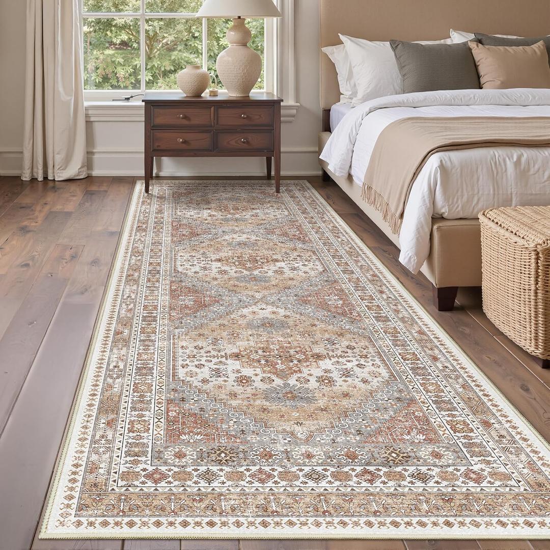 3x10 Runner Rug Non Slip Washable for Entryway, Front Porch, Vintage Hallway Runner for Laundry Room, Bedroom, Stain Resistant Thin Indoor Kitchen Mats for Floor(Orange,3'x10')