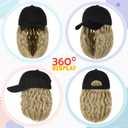 Baseball Hat Wig,Hat with Hair attached 16'' Adjustable Black Cap with Wavy Curly Synthetic Bob Hair Extensions for Women Girls(Ash Blonde)