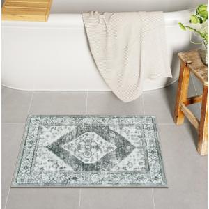 Uphome Gray Bathroom Rugs Oriental Boho Bath Mat Ultra Soft Non-Slip Small Toilet Rug Machine Washable Farmhouse Distressed Bath Rugs for Bathroom Toilet Sink Bathtub, 18x26 inch (Grey)