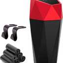 Ginsco Car Trash Can Cup Holder, Mini Car Trash Can with Lid, Car Accessories for Interior, Leakproof Small Trash Cup for Car, Home with Additional 2 ABS Hooks and 90pcs Trash Bags Red (600ml)