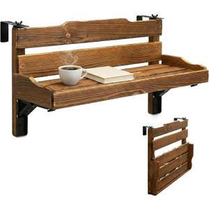 Folding Balcony Railing Table, Solid Wood Balcony Hanging Table, Railing Plant Holder, Balcony Bar Table Furniture for Apartment, Patio, Deck