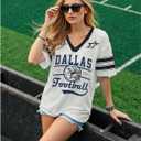 Football Jersey Shirt for Women Game Day Tshirt Football Season Outfits Fans Lover Shirts V Neck Y2k Baggy Tee Tops (X-Large, Light Gray-1)