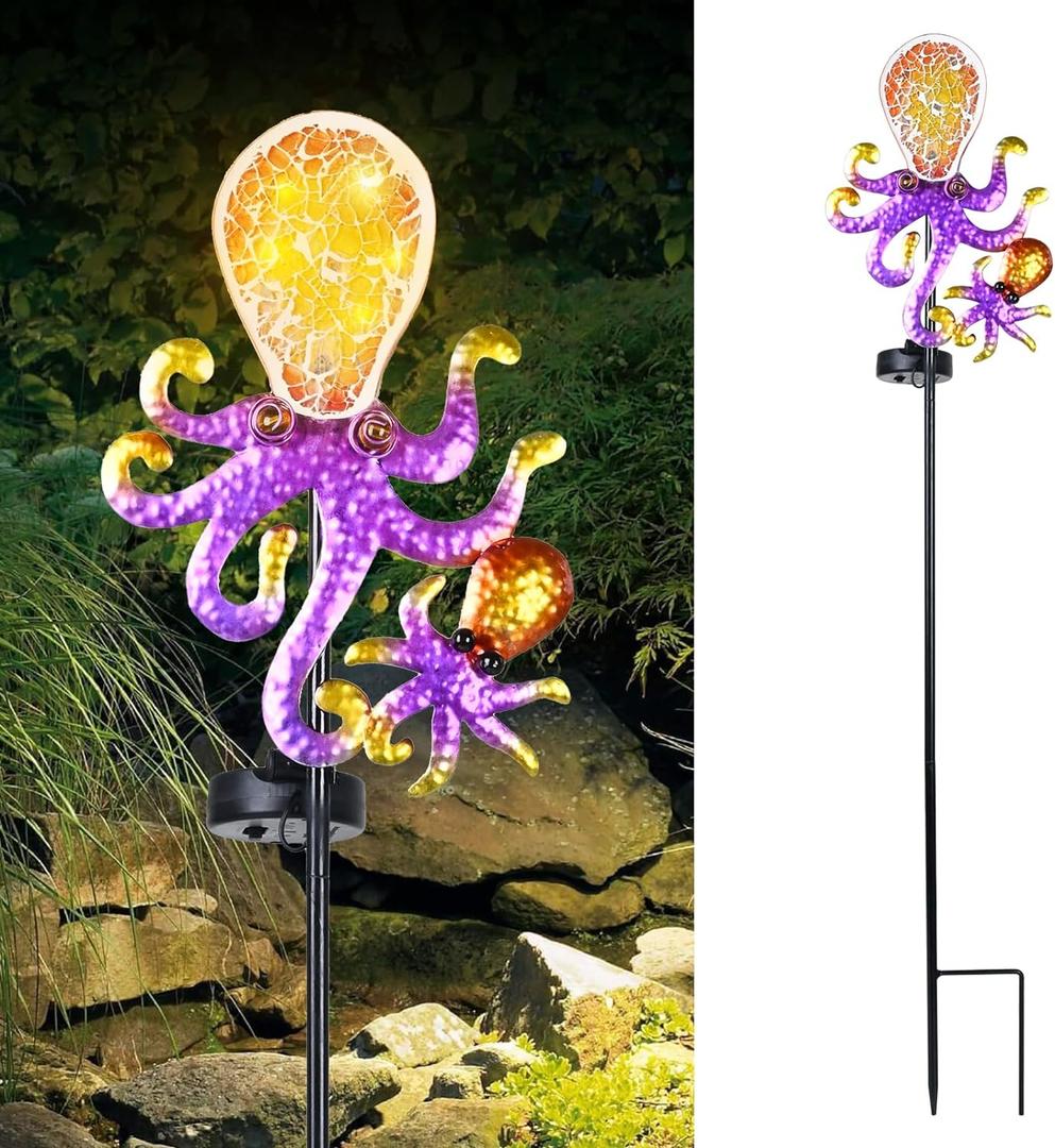 Yiosax-Solar Outdoor Lights Decorative-Yard Outdoor Decorative - Garden Stakes Octopus Decorative Waterproof 7 LED Light Decor Ocean Beach Theme for Lawn Path Yard Decoration Gift Idea