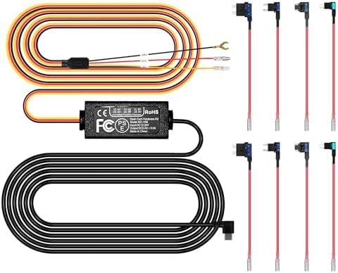 Pelsee Dash Cam Hardwire Kit, Type-C Full Set Hard Wire Kit Fuse, 12V-24V to 5V Dash Camera Car Charger Cable Kit, Low Voltage Protection, LED Indicator, Double-4 Fuse Cable and Installation Tool
