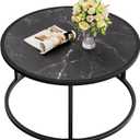 SAYGOER Black Coffee Table Round Marble CoffeeTables for Living Room Modern Small Center Table with Metal Frame, 27.6 * 27.6 * 17.7, Faux Marble