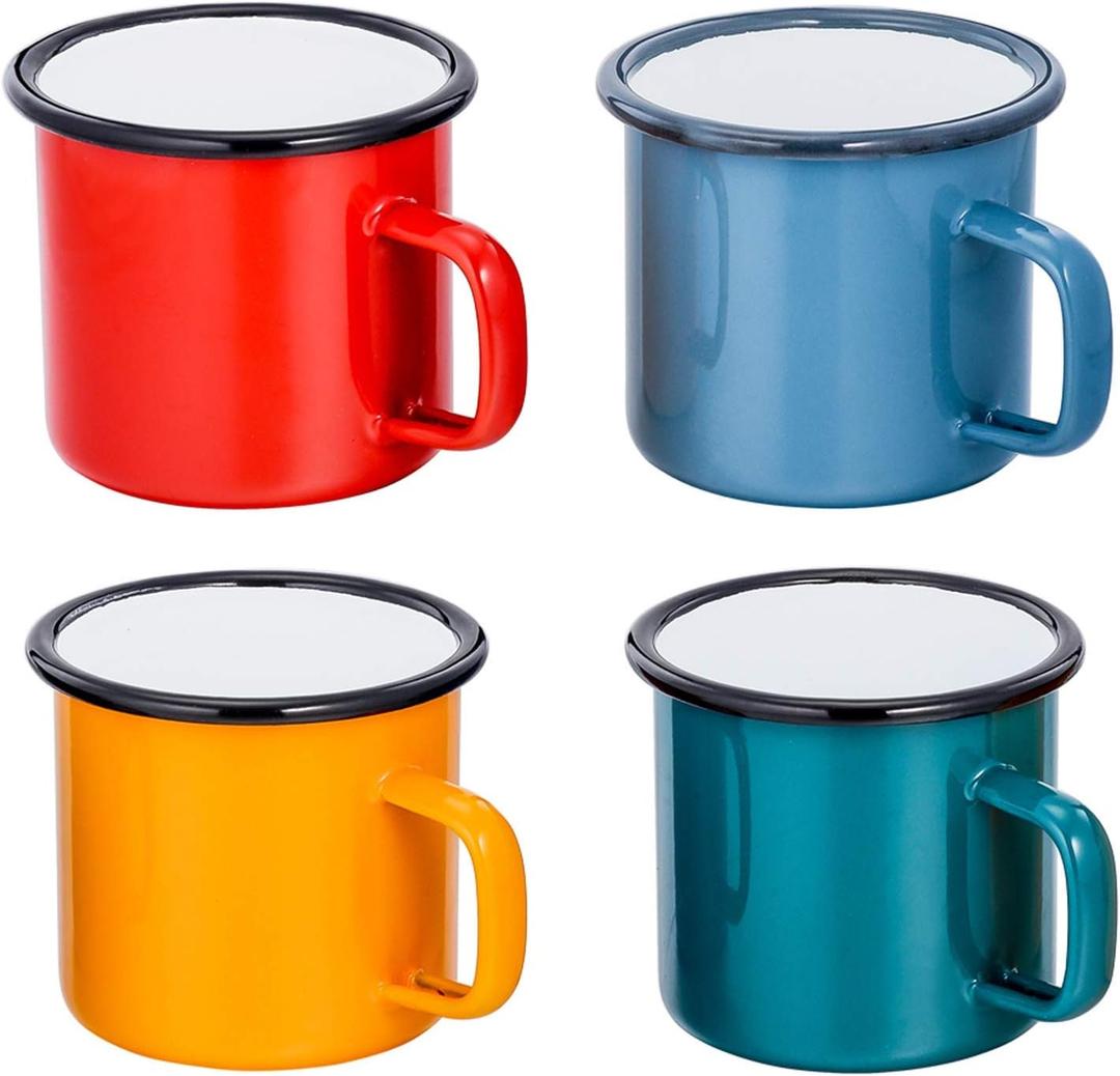 TeamFar Tea Coffee Mug Set of 4, Enamel Drinking Mugs Cups for Home Use/Office/Party or Camping, Bright Colors and Classic Look - 12 ounce