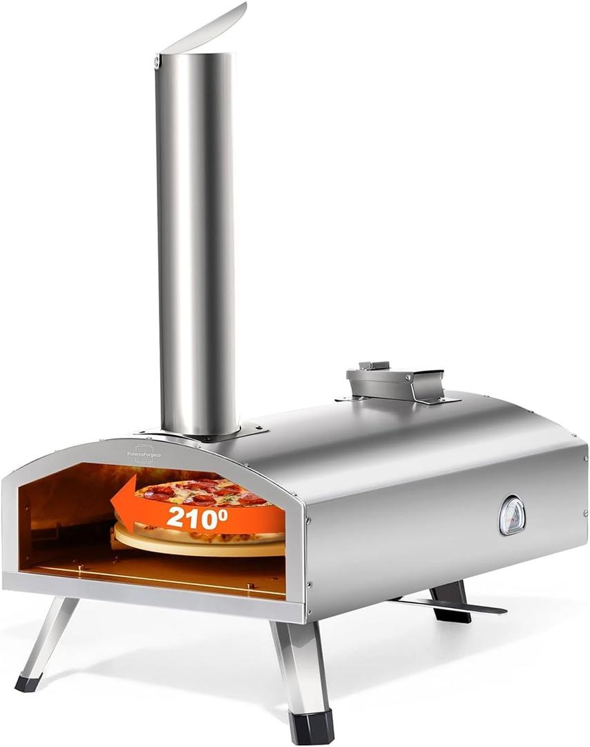 12 Portable Wood Fired Pizza Oven - Stainless Steel Pellet Pizza Stove with Rotating Stone for Outdoor Cooking, Backyard & Camping
