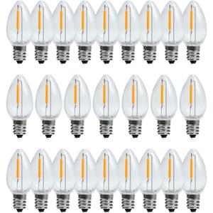 C7 Christmas Led Light Bulb, C7 Replacement Night Light Bulb, 0.6W Equivalent 7W Incandescent Bulb, Warm White 2200K, E12 Standard Base, Clear Plastic, 25Pack
