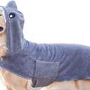 BoxDog Wearable Microfiber Dog Towel with Monster or Shark Hoodie | Soft Dog Bathrobe (Large, Grey Shark)