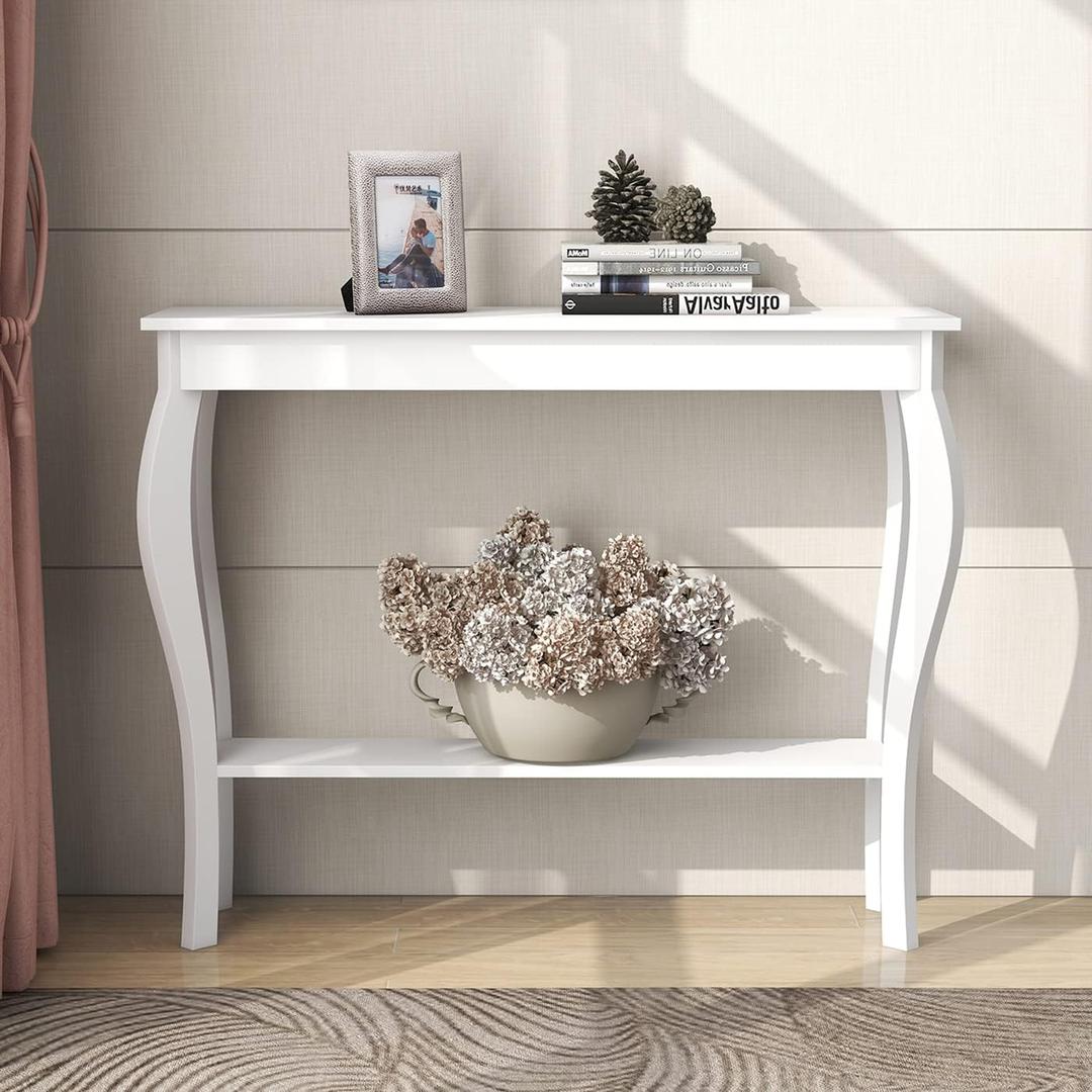 ChooChoo Narrow Console Table, Chic Accent Sofa Table, Entryway Table, White (11.8"D x 39.3"W x 31.4"H)