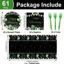 61 Pcs Green Silver Black Birthday Decorations Green Themed Party Tableware Set Confetti Sprinkles Decor Includes Plates Napkins Tablecloth for Men Women Dinner Gathering Supplies Serves 20 Guests