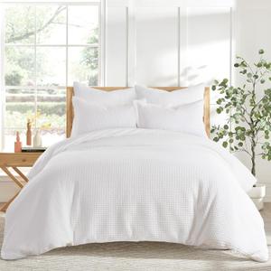 Levtex Home Cloud Waffle Twin/Twin XL Comforter Set (68x88in) with 1 Pillow Sham (26x20in) - Solid Waffle Cotton Texture - Bright White - 100% Cotton Twin Size Comforter Set - Soft, Pre-Washed
