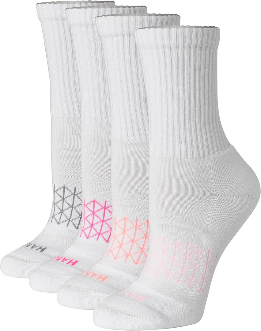 Hanes Women's Cushioned Crew Socks, Absolute Active Crew Socks for Women, Seamless Toe, 4-Pairs
(5-9, White)