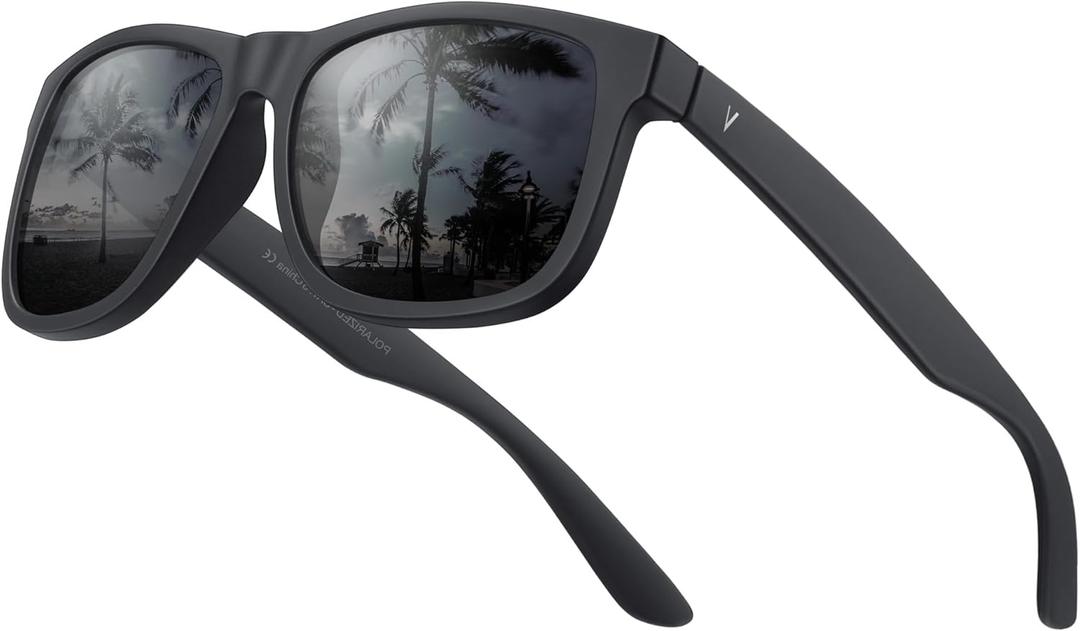 VELAZZIO Mens Sunglasses Polarized With UV400 Protection, Fits for Women Fashion Driving, Fishing, Sports, Beach, Golfing (Black Frame Grey Lens)