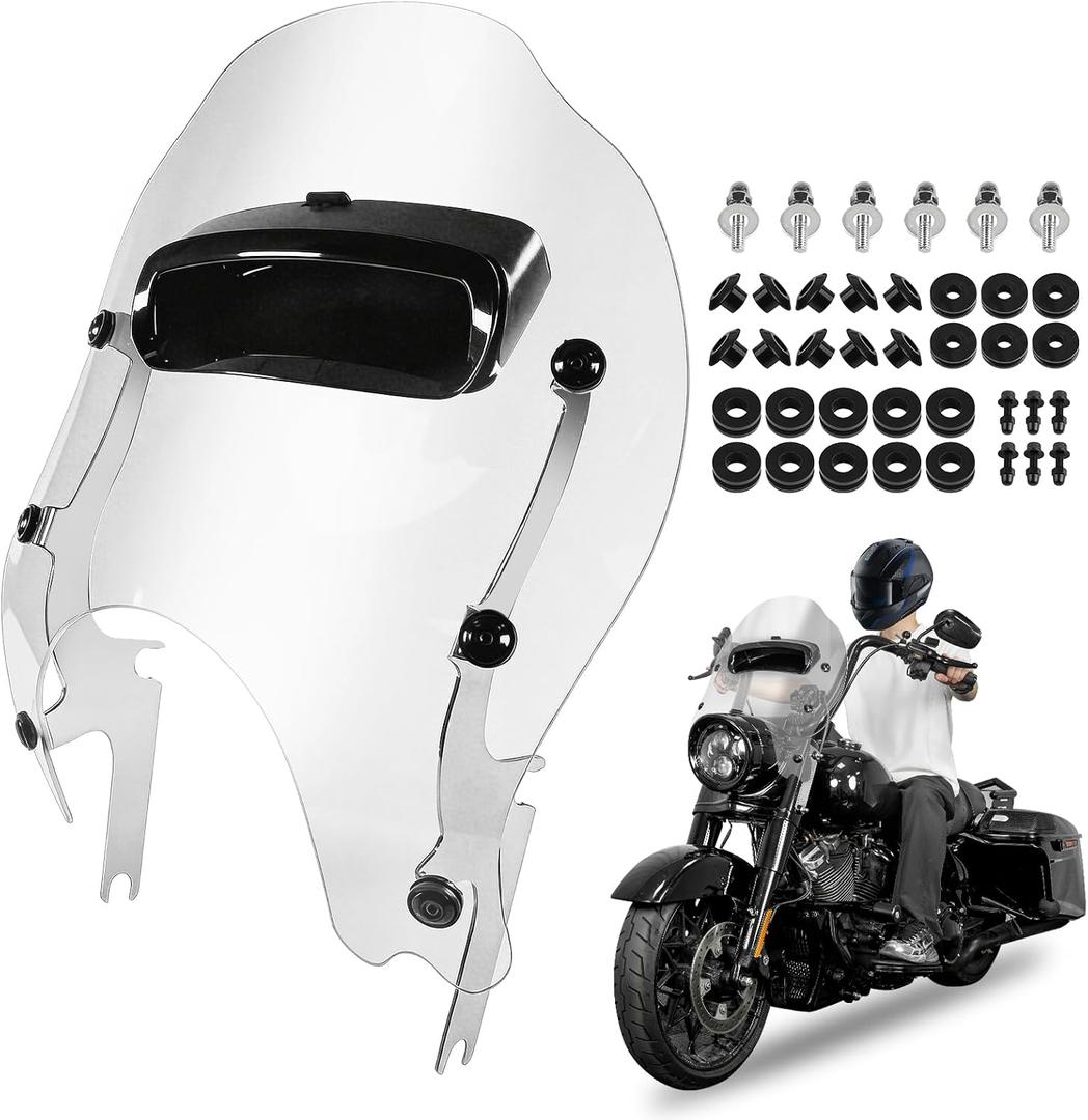 Detachable Wave Wind Splitter Vented Windshield Windscreen
Compatible with Harley Davidson Touring Road King FLHR FLHRC/I FLHRXS 1994-2026 Transparent Chrome Bracket