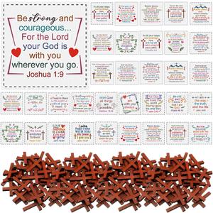 38 Set Pocket Prayer Quilt Panel Squares DIY Prayer Cloth with Small Wooden Crosses Mini Scripture Pocket Quilt for Women Religious Mother's Day Baptism Reward Gifts(Classic,Brown)