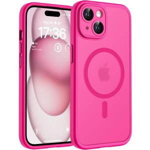 TOCOL Magnetic for iPhone 15 Case, Upgraded Full Camera Protection, Compatible with Magsafe, Drop Protection, Translucent Matte Back Bumper Phone Cover 6.1Inch (Hot Pink)