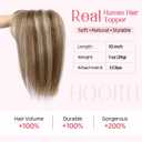 HOOJIH Hair Topper for Women with Thinning Hair 4x2.5inch Base Real Human Hair Topper with Bangs Handmade Invisiable Lace Front Topper - Medium Brown with Blonde Highlights
