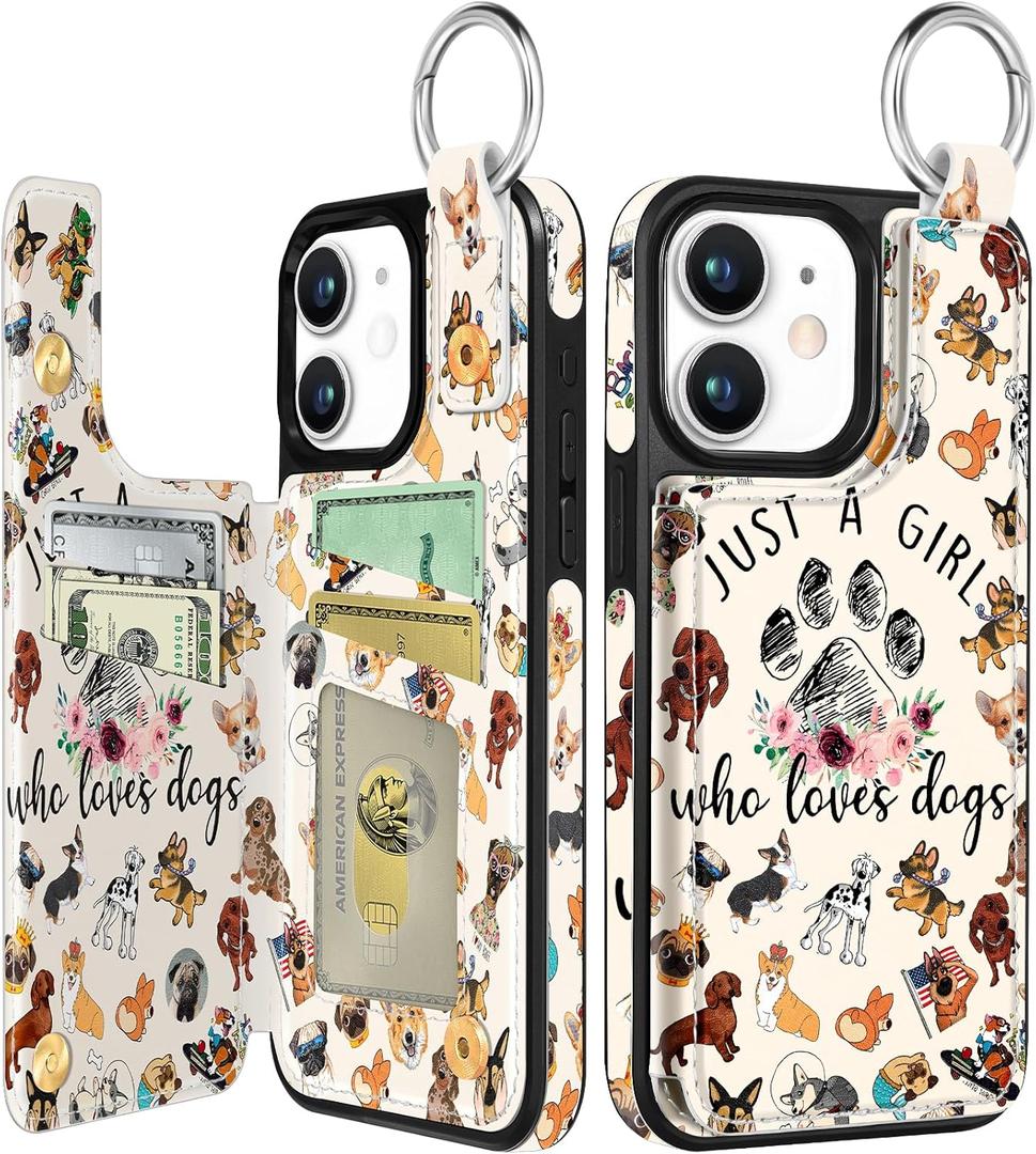 Shorogyt Compatible with iPhone 11 Wallet Case with Card Holder - Designer Dogs Lover Girl Pattern Kickstand Magnetic Clasp Back Flip Folio Leather Phone Covers for Women Men Girls