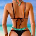 TASHEHE Women's Thong Bikini Set Sexy Y2K Triangle Swimsuit Halter Tie Two Piece Bathing Suit (Black, L)