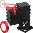 Tanstic 12Pcs Cardboard Jewelry Gift Boxes Kit, 3.5 x 3.5 x 1.2 Inch Beige Gift Boxes Cardboard Jewelry Boxes with 74ft Red Ribbon and Scissor for Rings, Necklaces, Earrings, Bracelets
