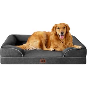 EHEYCIGA Orthopedic Dog Beds for Large Dogs, Waterproof Memory Foam Large Pet Bed with Sides, Non-Slip Bottom and Egg-Crate Foam Dog Couch Bed with Washable Removable Cover, Dark Grey (41.0"L x 27.0"W x 6.5"Th)