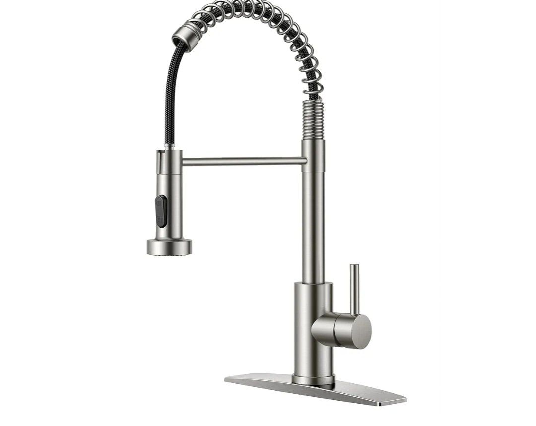 FORIOUS Kitchen Faucets, Brushed Nickel Kitchen Sink Faucet with Pull Down Sprayer, Commercial Kitchen Faucet Stainless Steel, Classic Single Handle Pull Out Sink Faucets for RV Laundry Utility Room