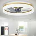 DLLT LED Ceiling Fan with Light: 20" Modern Low Profile Flush Mount Fandelier with App & Remote Control - Dimmable Gold Bladeless Fan Light Fixture for Bedroom Kids Room Living Room