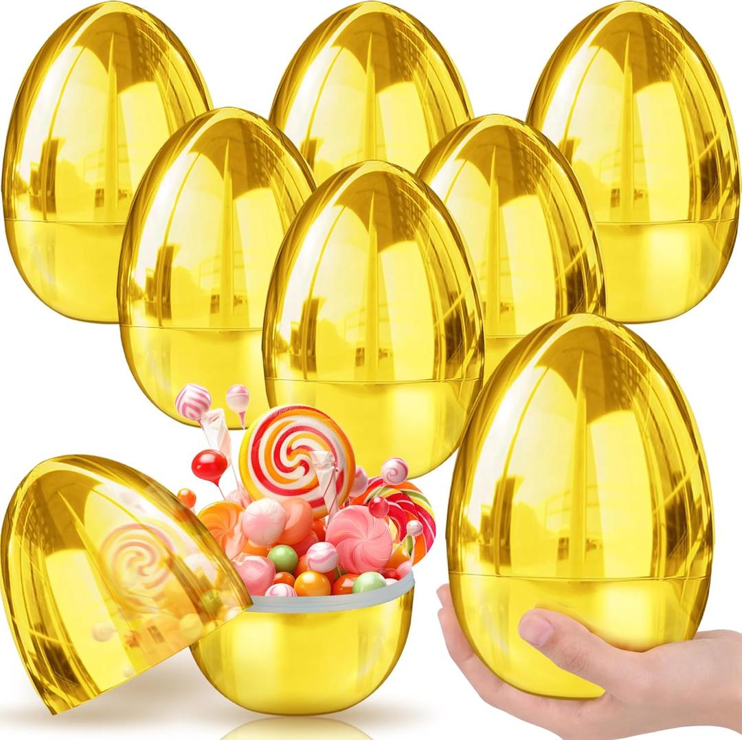 6 PCS Jumbo Gold Easter Eggs 6 Inch Large Golden Metallic Easter Eggs Bulk for Filling Treats Plastic Fillable Jumbo Surprise Eggs Hunt Easter Basket Stuffers Fillers Party Favor for Kids Boys Girls