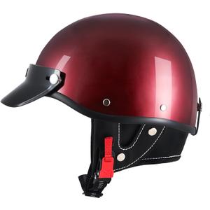 Half Motorcycle Helmets Retro Open Face Half Shell Motocross Helmet for Cycling Motocross Cruiser Bike Scooter Chopper Men Women DOT Approved (Red, Medium)