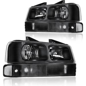 Headlights for 2003-2014 Chevy Express GMC Savana 1500/2003-2023 Express 2500 3500/2009-2022 Express 4500 Van Black Housing Clear Reflector Upper Lower Bumper Lamp