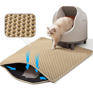 Cat Litter Mat 23"×23", 
 Large Double Layer Honeycomb Cat Litter Trapping Mat, Non Slip Waterproof Urine Proof Cat Litter Box Mat for Floor, Kitty Litter Rug, Cat Supplies, Beige
