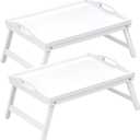 2 Pack Bed Tray Table Breakfast Trays Serving Tray Bamboo Bed Laptap with Folding Legs Handles and Phone Holders