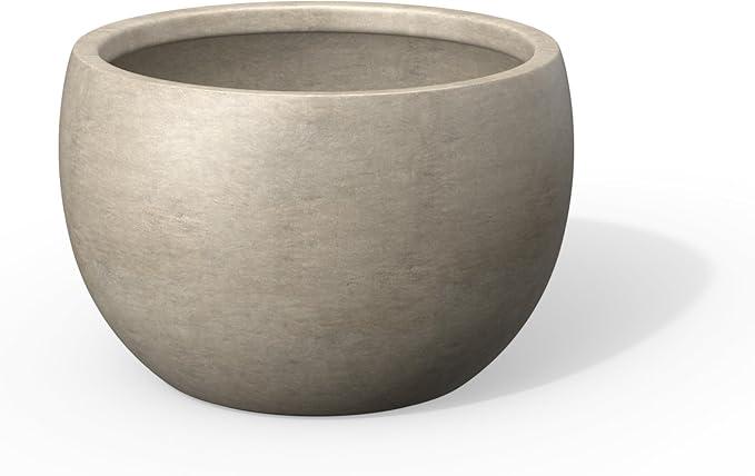 Kante 11.8" Dia Round Concrete Planter, Outdoor/Indoor Large Bowl Plant Pots with Drainage Hole and Rubber Plug for Garden Patio Balcony Home,Weathered Concrete